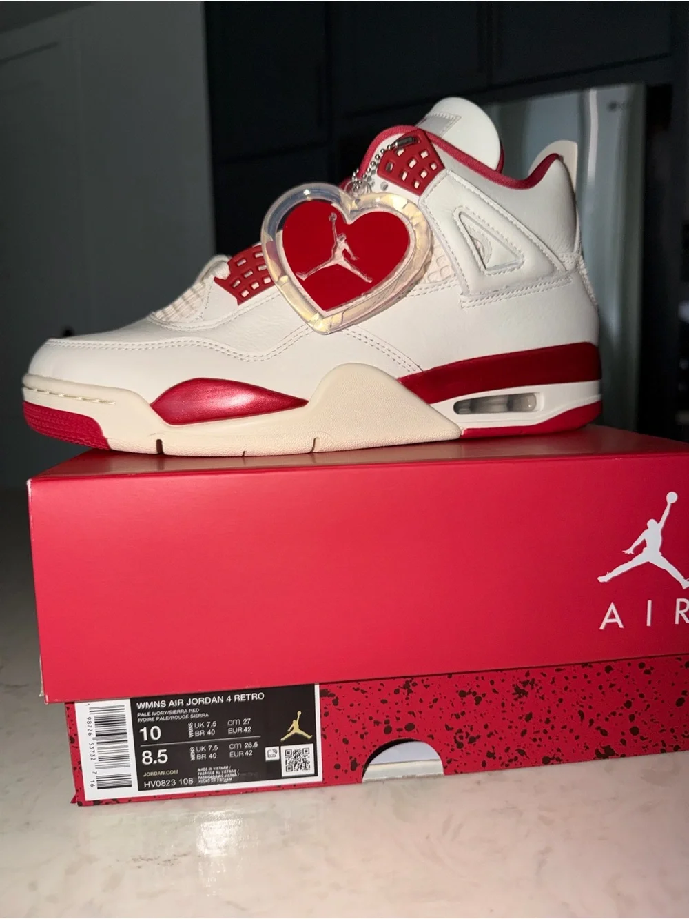 Nike Air Jordan 4 Retro White/Red Women's Sneakers with Heart Hangtag